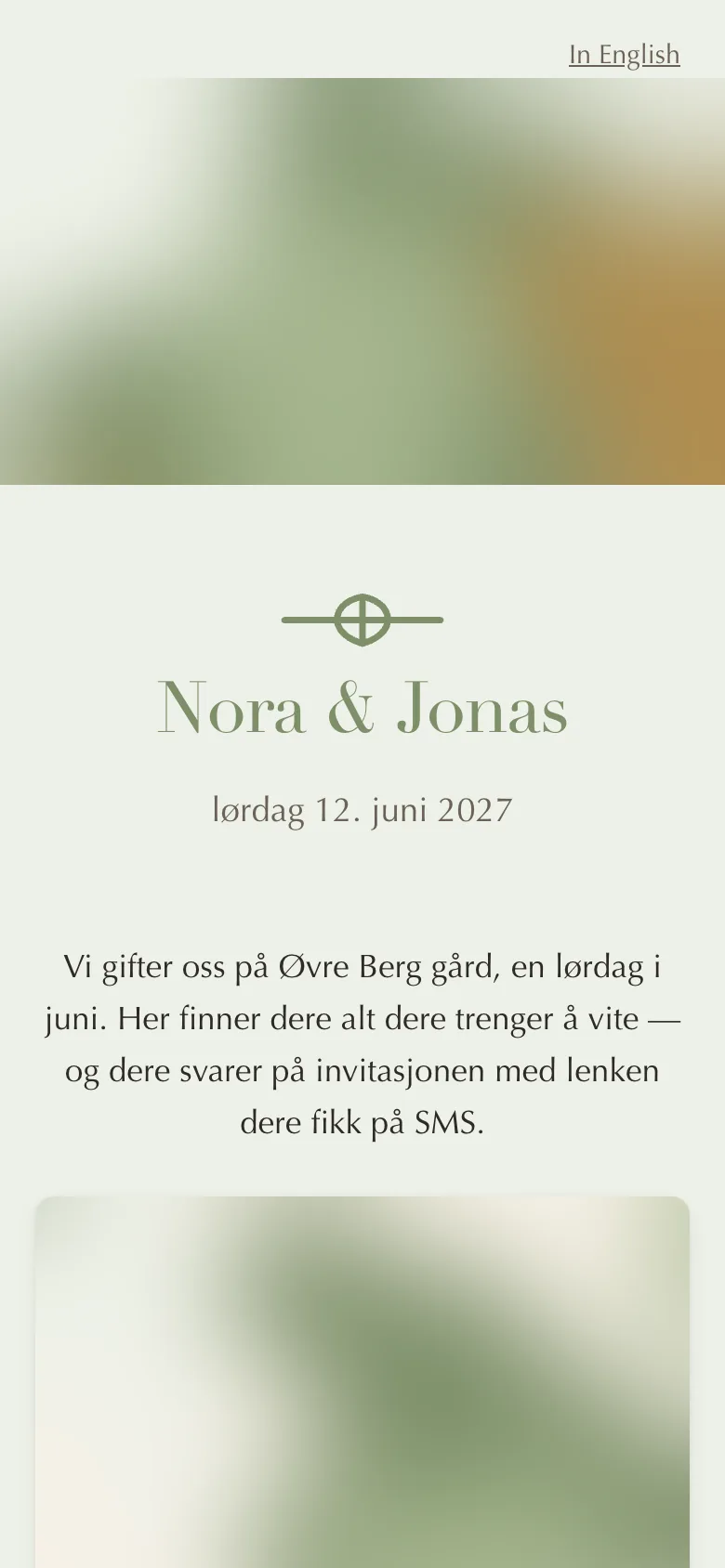 Bryllupsnettsiden til Nora & Jonas på mobil